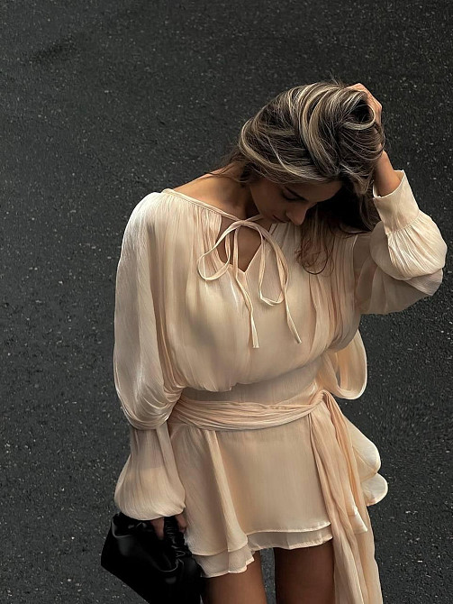 Жіноче легке плаття з об'ємним драпіруванням шовк армані Шампань Одеса - фото 4