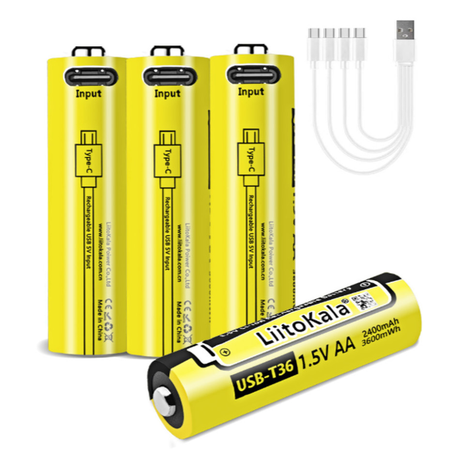 Набір акумуляторів з 4 шт LiitoKala USB-T36 + USB Type-C кабель зарядки Київ - фото 1