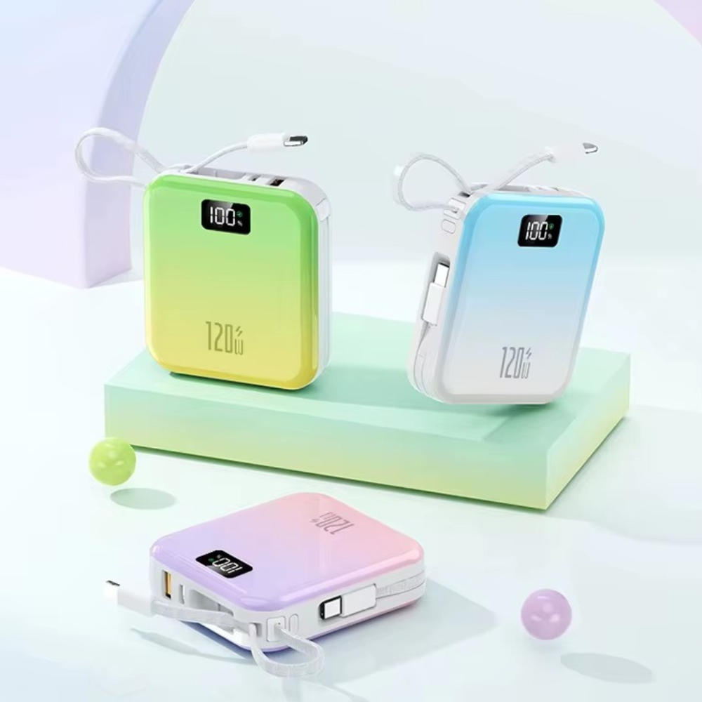 Мини-повербанк 10000 mAh с быстрой зарядкой 22.5W, с Power Delivery 20W и встроенными кабелями Lightning и Type-C,purple Каменец-Подольский - изображение 4