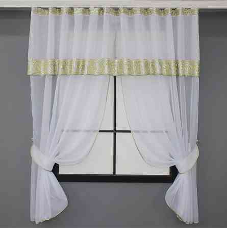 Кухонный комплект VR-Textil № 084к шторки с ламбрекеном белый с зеленым 280х170 см (52-0830) Киев