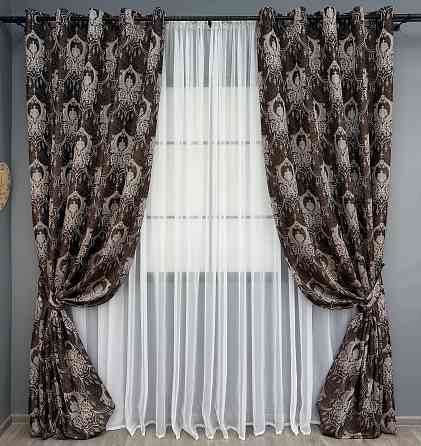 Комплект штор на люверсах VR-Textil Парча № 1773ш Венге з молочним 155х270 см 2 шт (37-0260) Київ