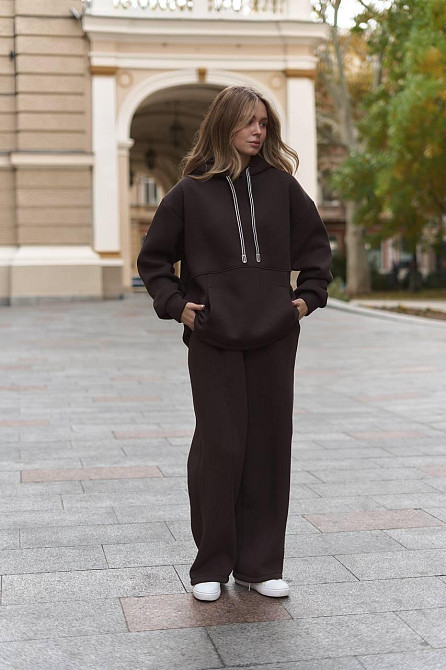 Женский теплый костюм двойка свободного кроя трехнитка на флисе Шоколад Одесса - изображение 8