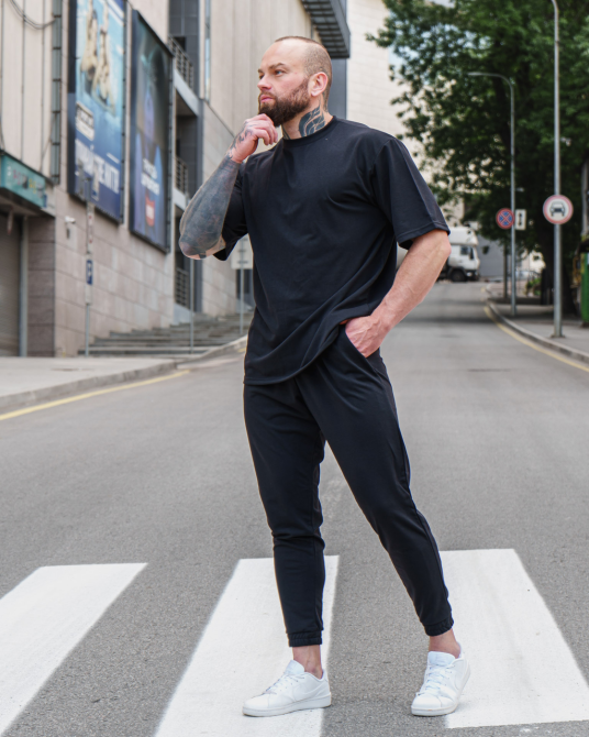 Комплект чоловічий футболка штани штани Марсель оверсайз Чорний L Харків - фото 6