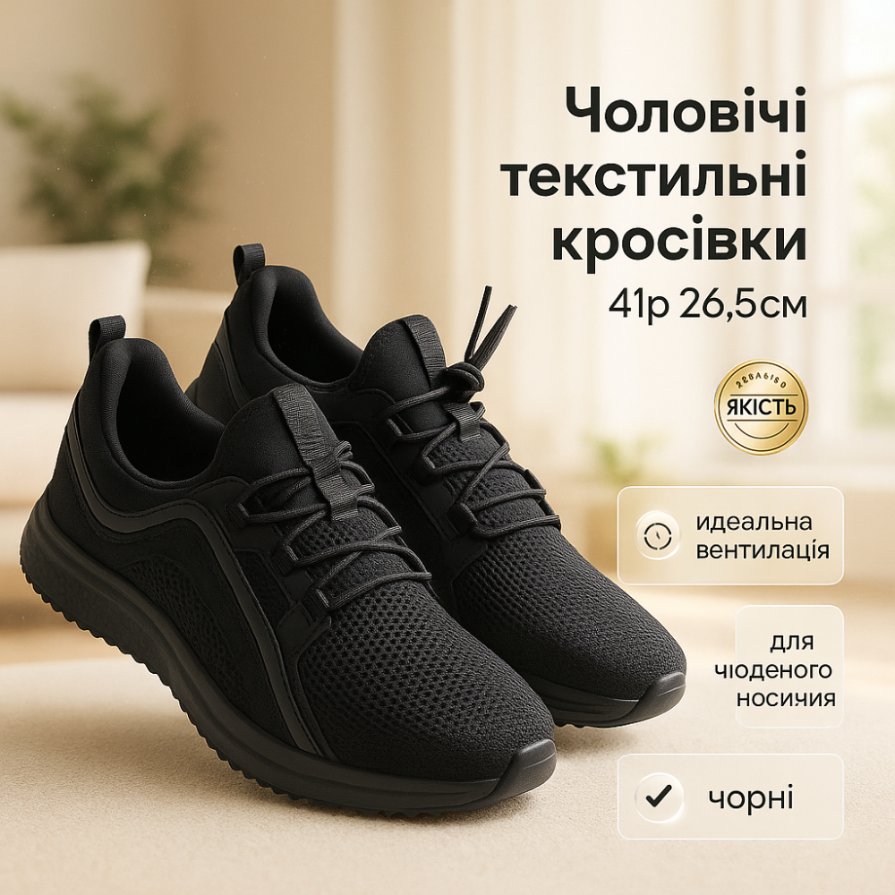 Якісні текстильні кросівки 41р, Чоловічі кросівки для повсякденного життя Чорні дихаючі літні XN-81 Львів - фото 10