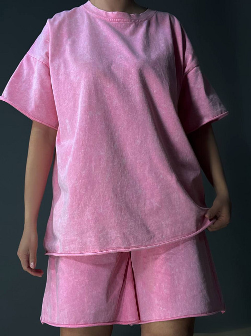 Костюм жіночий De Red 6726 тай-дай футболка з шортами бавовна оверсайз, рожевий, one size Київ - фото 5