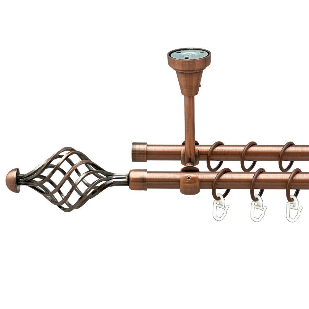 Карниз Orvit Арезо металевий дворядний відкритий до стелі гладка труба кільце металеве Мідь 16\16 мм 120 см (00-00020042) Львів - фото 1