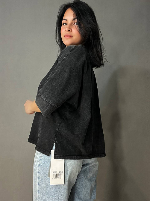 Футболка женская A-N 26028 тай-дай оверсайз с вышивкой, черный, one size Киев - изображение 5