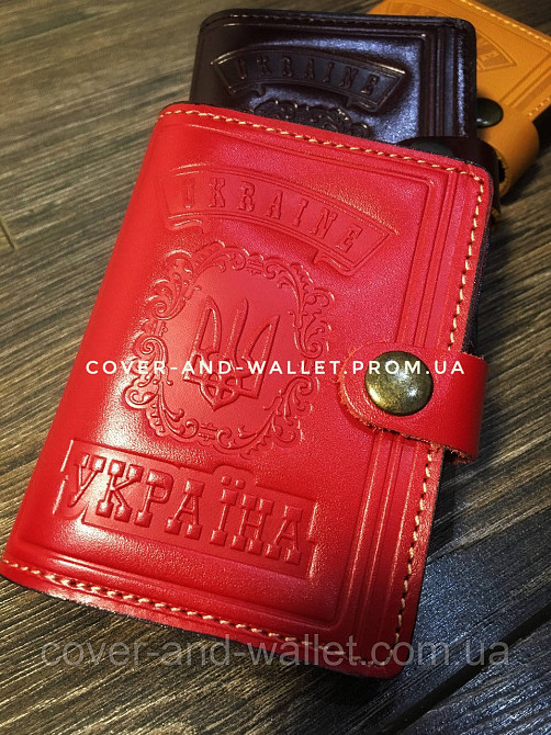 Червона шкіряна обкладинка на id паспорт і автоправоруч Київ - фото 2