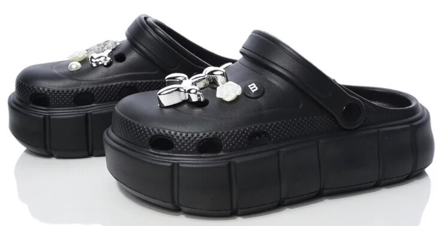 Кроксы черные женские на высокой толстой подошве легкие платформе с украшением 37 Одесса - изображение 1