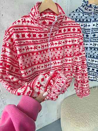 Жіноча стильна тепла новорічна худі з принтом фліс Одеса