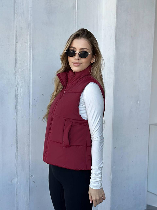 Жіноча тепла жилетка на блискавці плащівка емі на силіконі Бургунді, 46/48 Одеса - фото 7