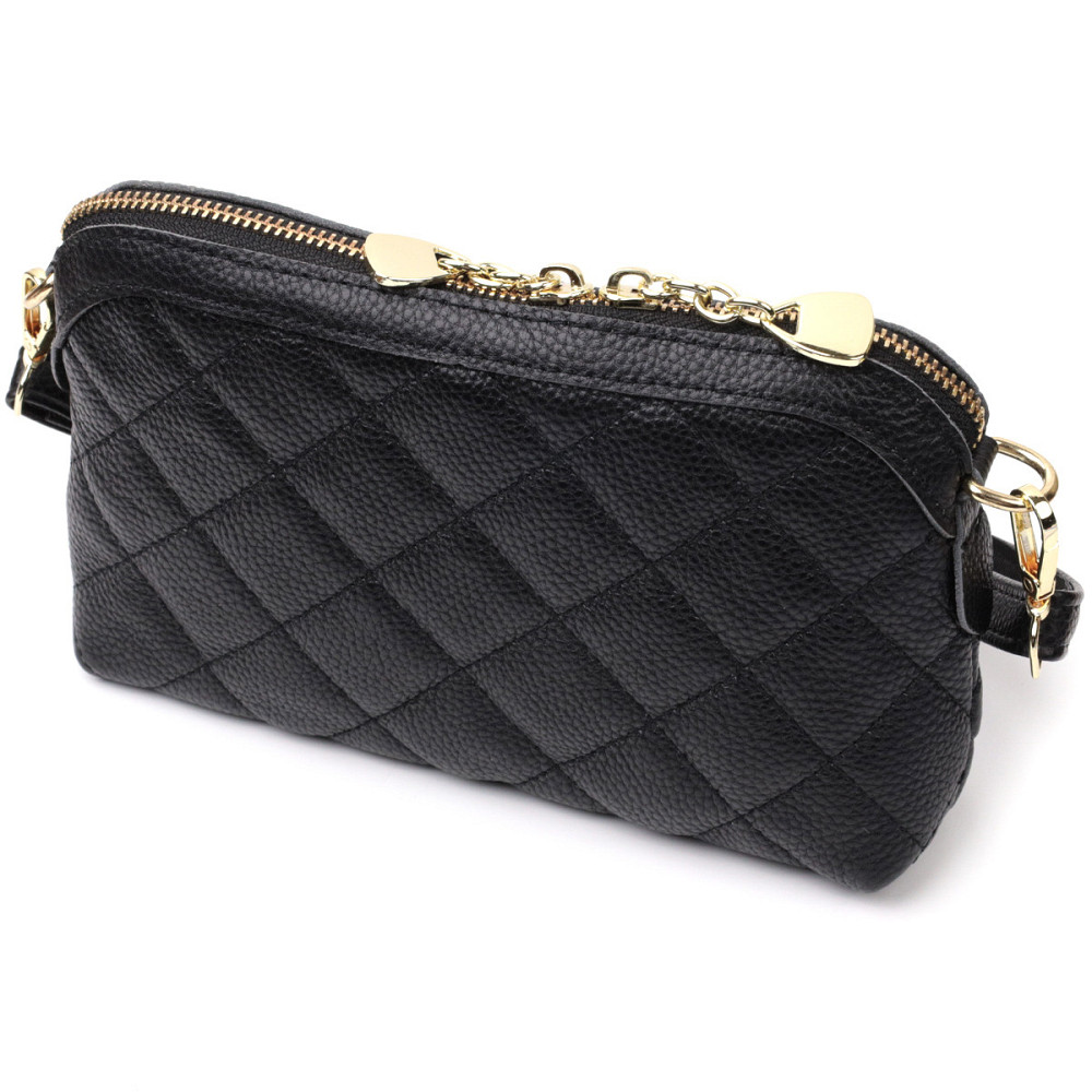 Классическая женская сумка через плечо из натуральной стеганной кожи Vintage 22315 Черная Киев - изображение 2