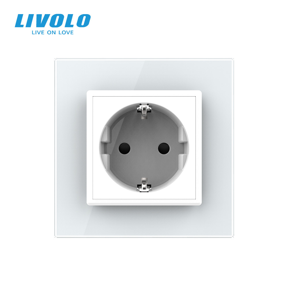 LIVOLO Електрична розетка з заземленням LIVOLO, біла, скляна рамка, шторки, 250В 16А (VL-C7C1EU Коломия - фото 5