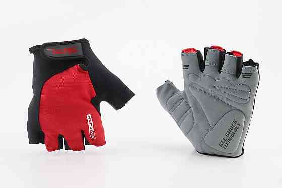 Перчатки без пальців XL з гелевими вставками під долоню, чорно-червоні SBG-1457 Київ