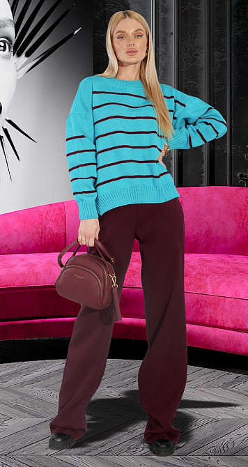 Свитер в полоску бирюзовый (42-46) Киев - изображение 1