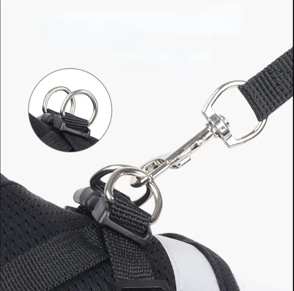 Шлея со светоотражателем для собачек и кошек с поводком тканевая в сеточку М черный Киев - изображение 7