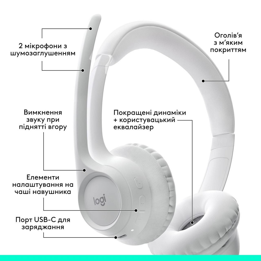 Bluetooth-гарнітура Logitech Zone 300 Wireless Off-White (981-001417) Білий Харьков - изображение 18