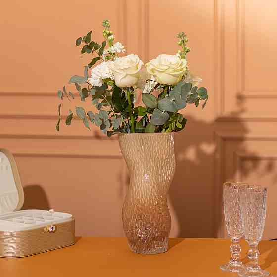 Flower Season Ваза для квітів скляна з тисненням 14.5х11х30 см ваза декоративна для інтер'єру 1 Киев