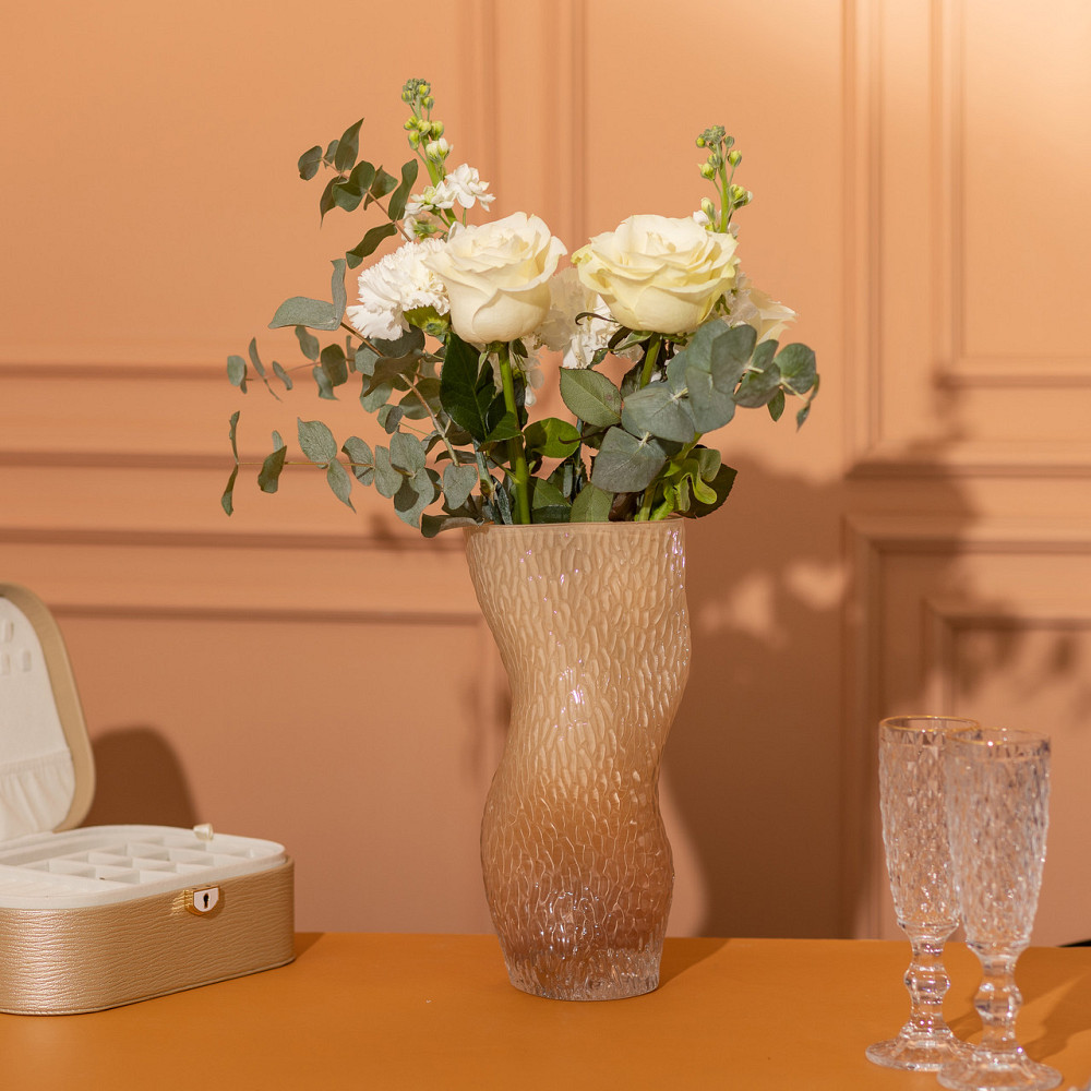 Flower Season Ваза для квітів скляна з тисненням 14.5х11х30 см ваза декоративна для інтер'єру 1 Киев - изображение 3