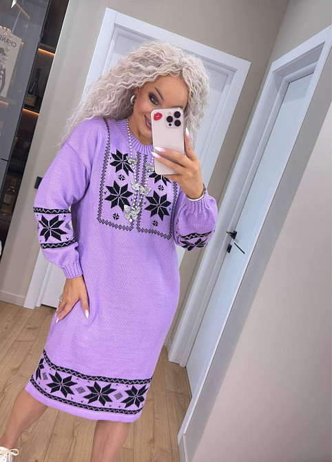 Женское вязаное платье туника  с этническим орнаментом. 44-58р Киев - изображение 1
