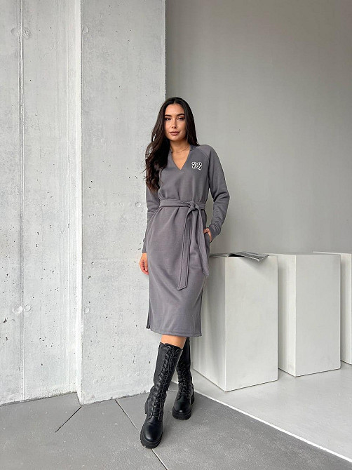 Жіноче тепле плаття тринитка на флісі під пояс. 42-52р. Київ - фото 3