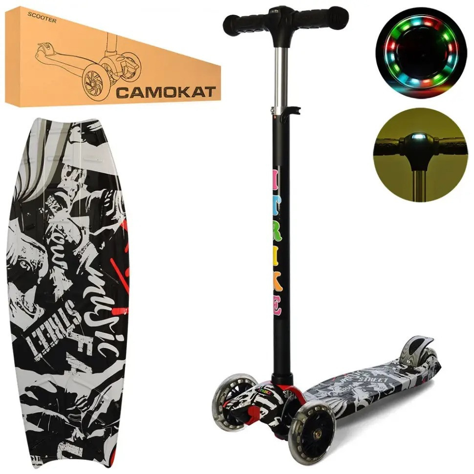 Самокат дитячий триколісний iTrike MAXI JR 3-055-L-WP8 зі світними колесами, кермо 79-88см, Чорний Кам'янець-Подільський - фото 3