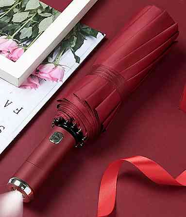 Зонт 98 см с Led-фонариком от дождя, солнца, диаметр, зонт автоматический,10 спиц, красный Каменец-Подольский