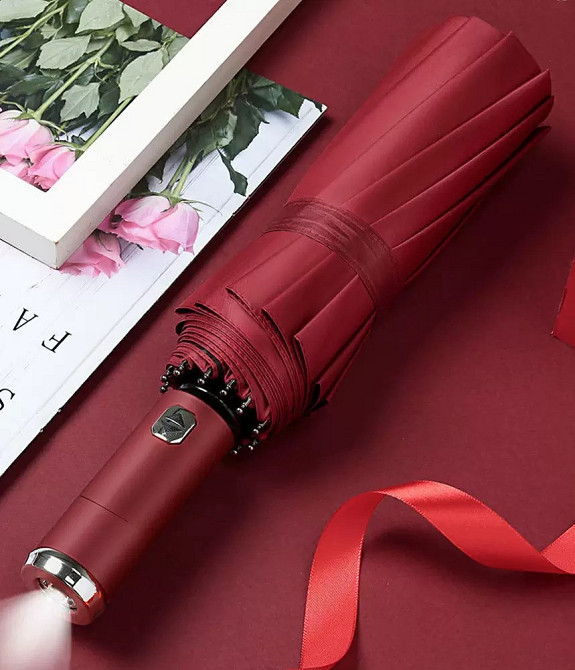 Зонт 98 см с Led-фонариком от дождя, солнца, диаметр, зонт автоматический,10 спиц, красный Каменец-Подольский - изображение 4