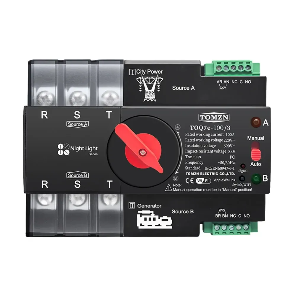 Автоматичний перемикач (АВР) під DIN-рейку з Wi-Fi TOMZN TOQ7e-100/3P 100A 3 полюси (51-00120) Киев - изображение 1
