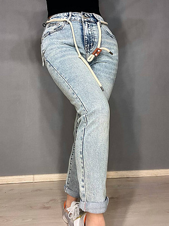 Джинси жіночі Dicesil 9157 Mom jeans comfort висока талія стрейчеві ремінь мотузка світло блакитні , Одеса - фото 9