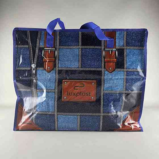 Полипропиленовая сумка на змейке  хозяйственная  с цветным рисунком №4 Латки Джинс (1 шт) Харьков