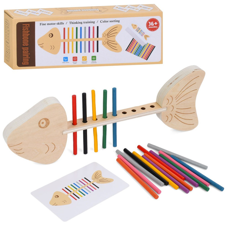 Дерев'яна іграшка сортер "Риба" MD 0746 кольорові палички Вінниця - фото 1