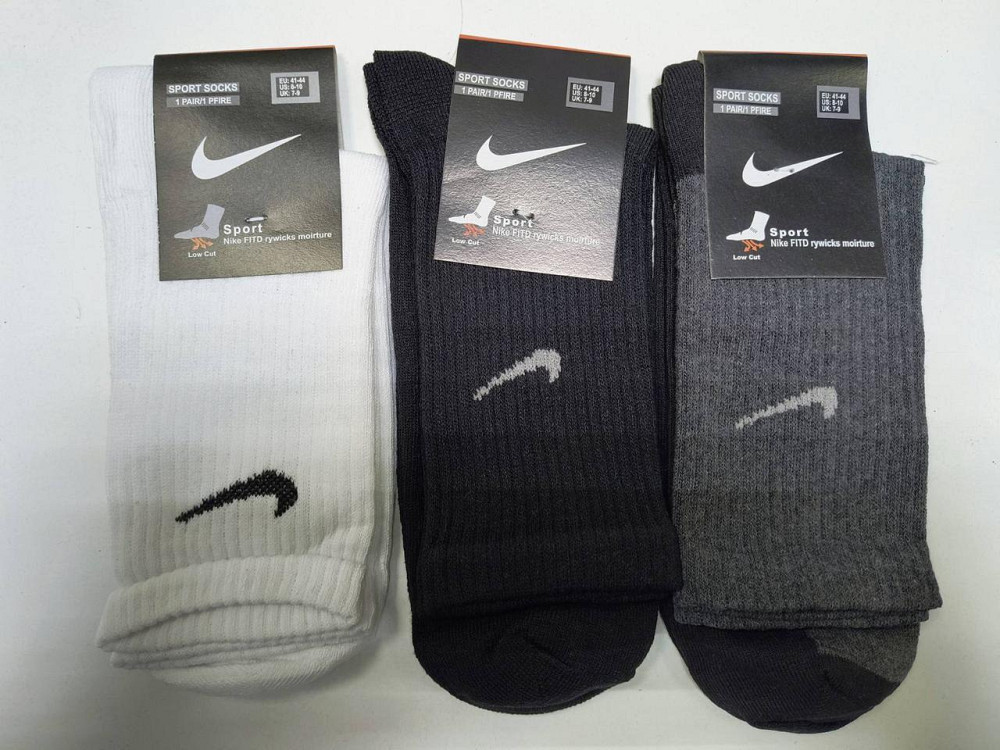 Шкарпетки чоловічі високі з бавовни в наборі по 3 шт. в уп (Чорний, Білий, Сірий) Nike 3 41-44 Київ - фото 2