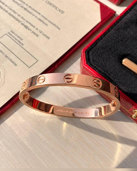 Cartier love браслет із викруткою у ніжному рожевому золоті | Лаконичний, без каміння | В комплекті оксамитовий мішечок Одеса - фото 9