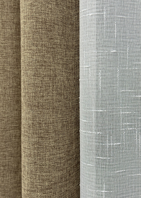 Комплект штор VR-Textil Льон Мішковина 150х270 2шт і Тюль 600х270 1768ш-115т Мигдальний з білим 71-052/5 Київ - фото 7