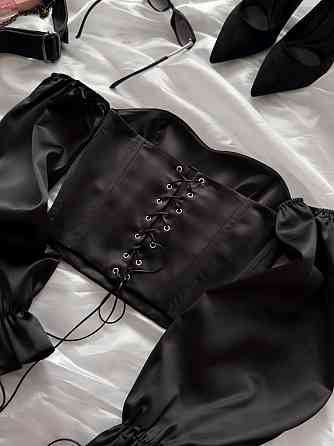 Жіночий романтичний привабливий укорочений корсет атлас Scarlet Чорний, S/M Одеса