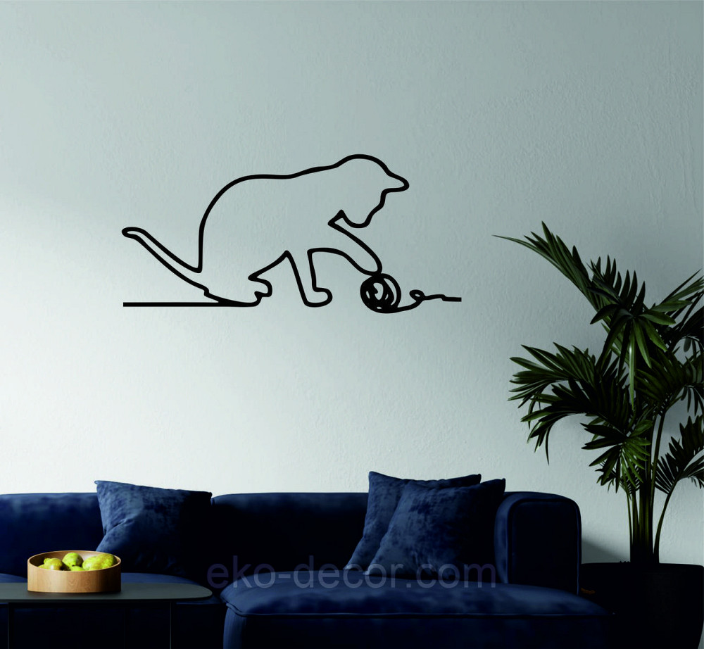 Декоративное настенное 3D Панно «Кот» Декор на стену с объемом 70*33 см, Черный Киев - изображение 2