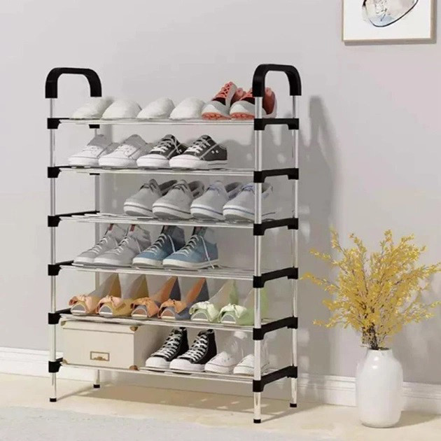 Полиця для взуття з пластиковими з'єднаннями Shoe Rack 6 полок 56х28х113см, Зберігання взуття ідеї FD-50 Одеса - фото 3