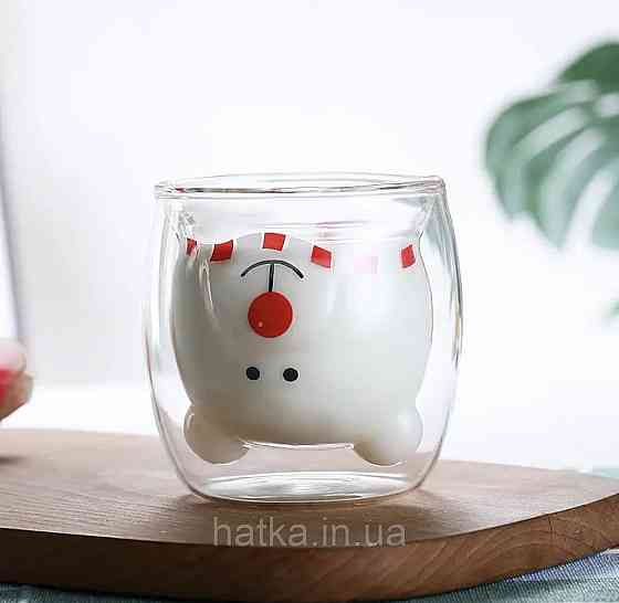Піала з подвійним дном новорічна Olens "Ведмежатко" 250 мл прозора з малюнком Київ