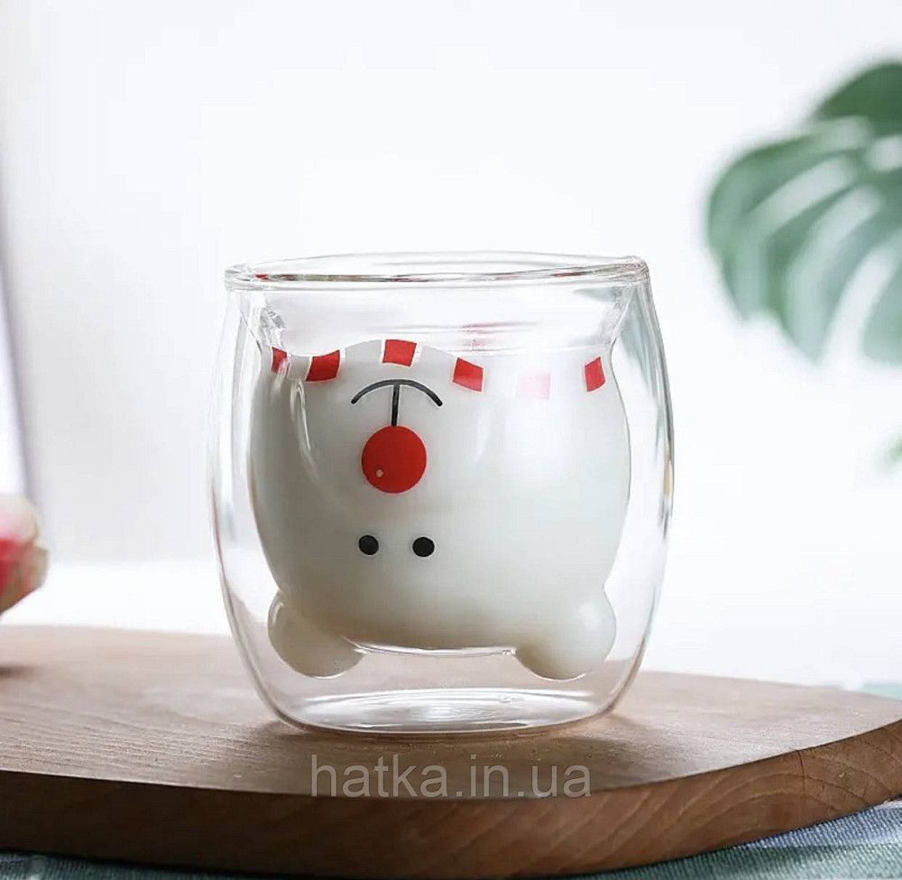 Піала з подвійним дном новорічна Olens "Ведмежатко" 250 мл прозора з малюнком Київ - фото 1