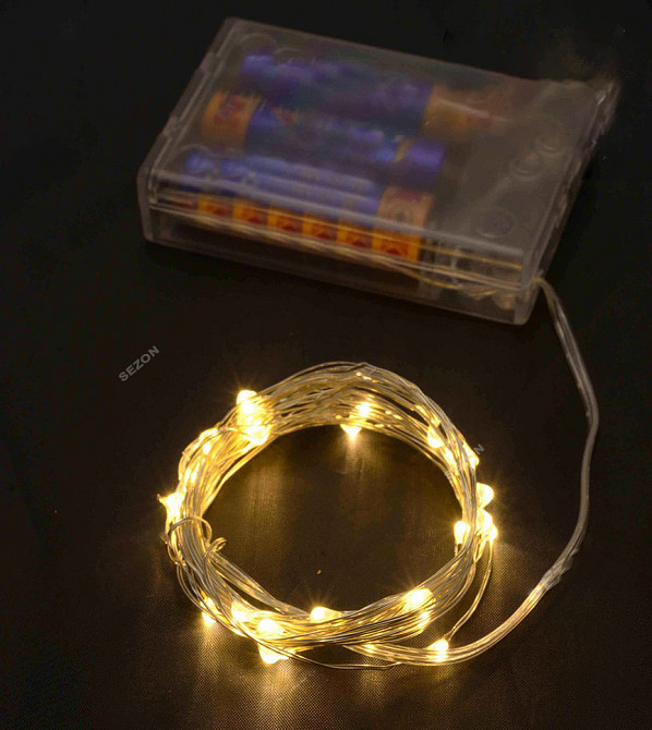 Новогодняя светодиодная лед гирлянда НА БАТАРЕЙКАХ РОСА 50 LED 5 м теплый белый Киев - изображение 1