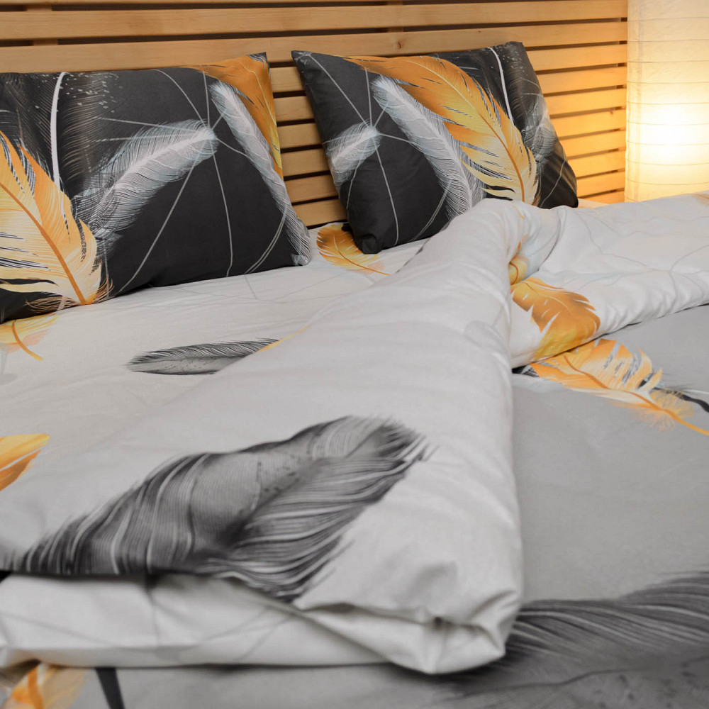 Евро комплект постельного белья Сатин Перо 3Д 125 г/м2 YouStar (Серый с черным) 2 х 50х70 Сумы - изображение 2