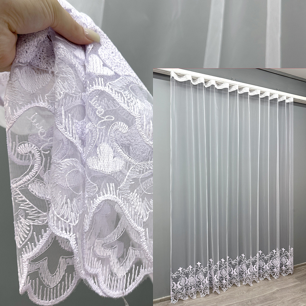 Тюль VR-Textil 1820т Фатин з вишивкою Білий 350х270 см (42-0954) Київ - фото 1