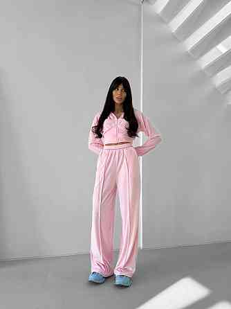 Женский прогулочный костюм двойка: кофта на молнии и брюки из велюра Розовый, 42/44 Одесса