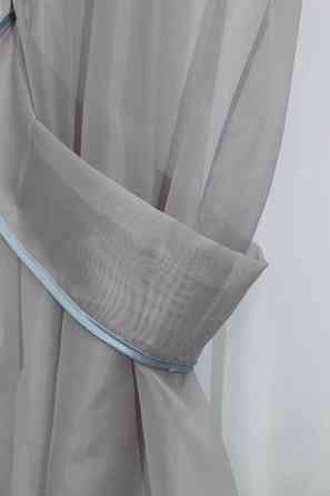 Кухонний комплект VR-Textil № 051к тюль і шторки з підв'язками сірий з білим 280х170 см (50-077) Київ