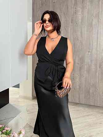 Женская базовая жилетка на запах с поясом костюмка Черный, 48/52 Одесса