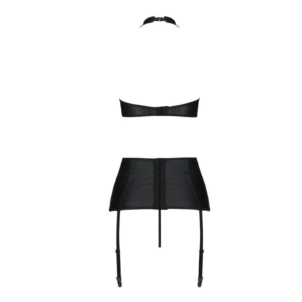 Комплект из экокожи Passion NANCY SET 4XL/5XL black, имитация шнуровки, топ, пояс для чулок Sex Aura Киев - изображение 4