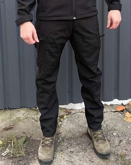 Тактические теплые штаны Softshell Черный, 3XL Винница - изображение 1