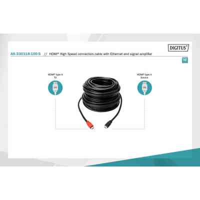 Кабель мультимедийный HDMI M to HDMI M 10.0m 4K Amplifier Digitus (AK-330118-100-S) Винница