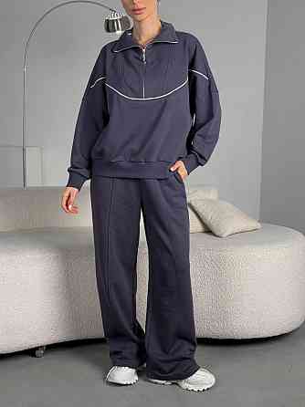 Женский стильный прогулочный оверсайз костюм двойка: кофта и штаны турецкая трехнитка петля пинье Одесса